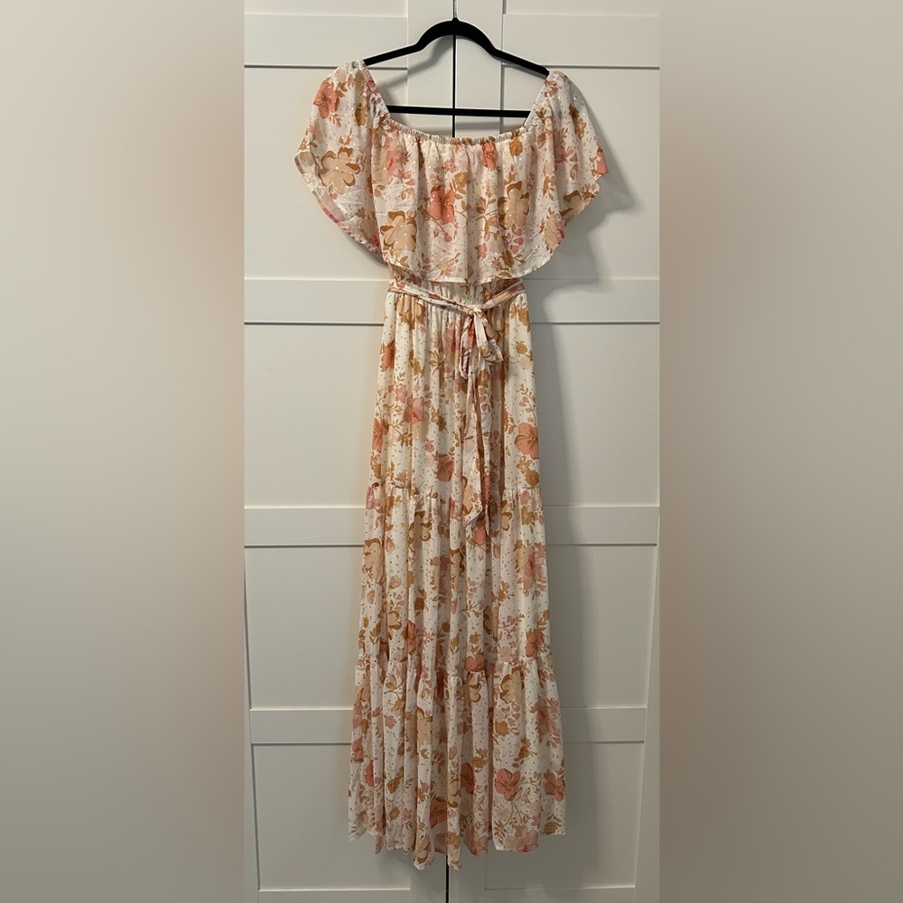 Never worn glimmering perfection ivory multi floral maxi dress.